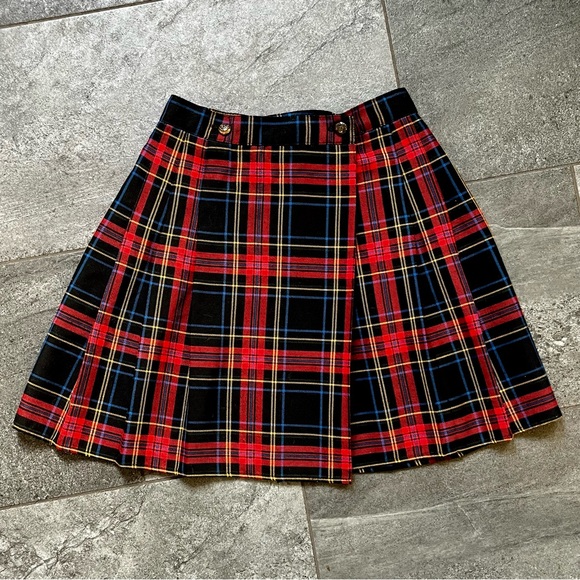 90s Red Plaid Pleated Skirt - Picture 1 of 4